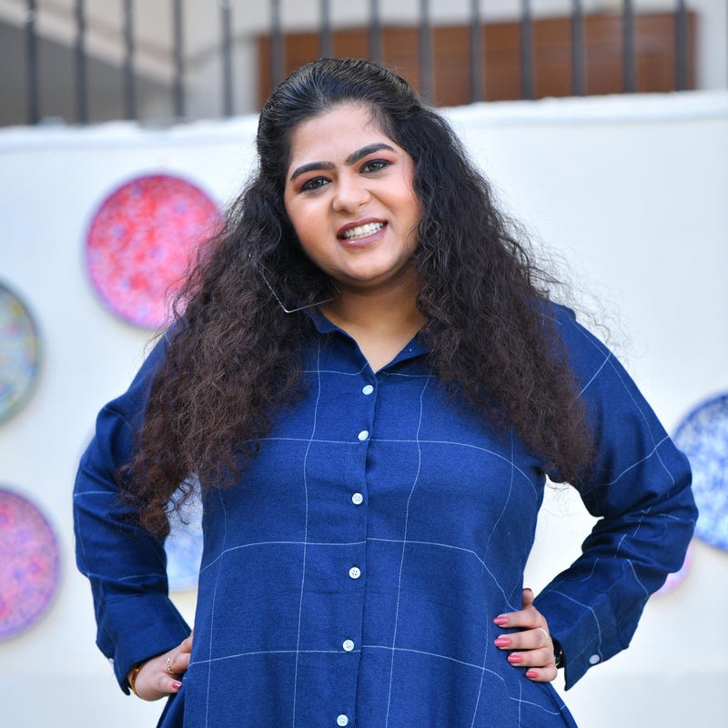 Fun Blue Woollen Shirt Dress