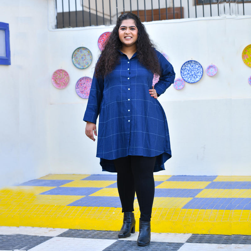 Fun Blue Woollen Shirt Dress