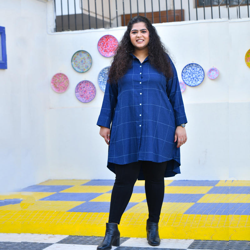 Fun Blue Woollen Shirt Dress