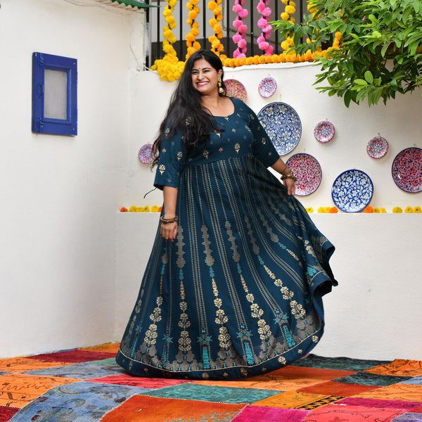 Jay Blue Placement Print Anarkali