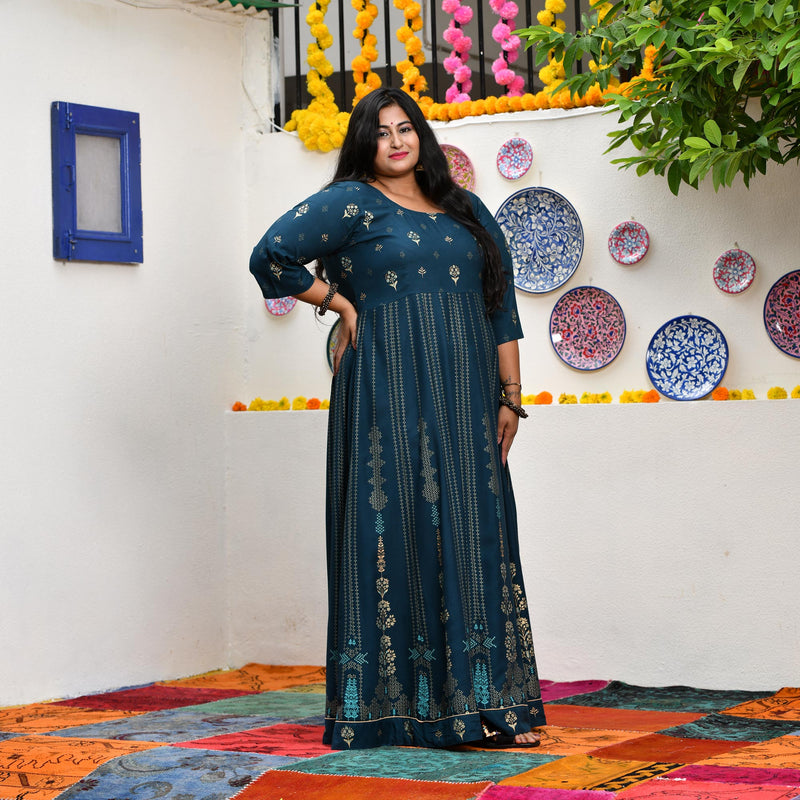 Jay Blue Placement Print Anarkali