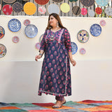Blue Rasberry Floral Cotton Aline Slit Suit Set
