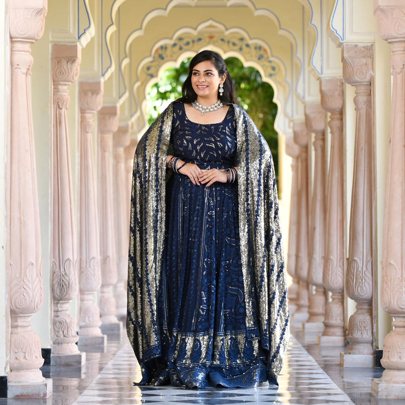 Lustrous Navy Sequin Embroidered Lehenga Set
