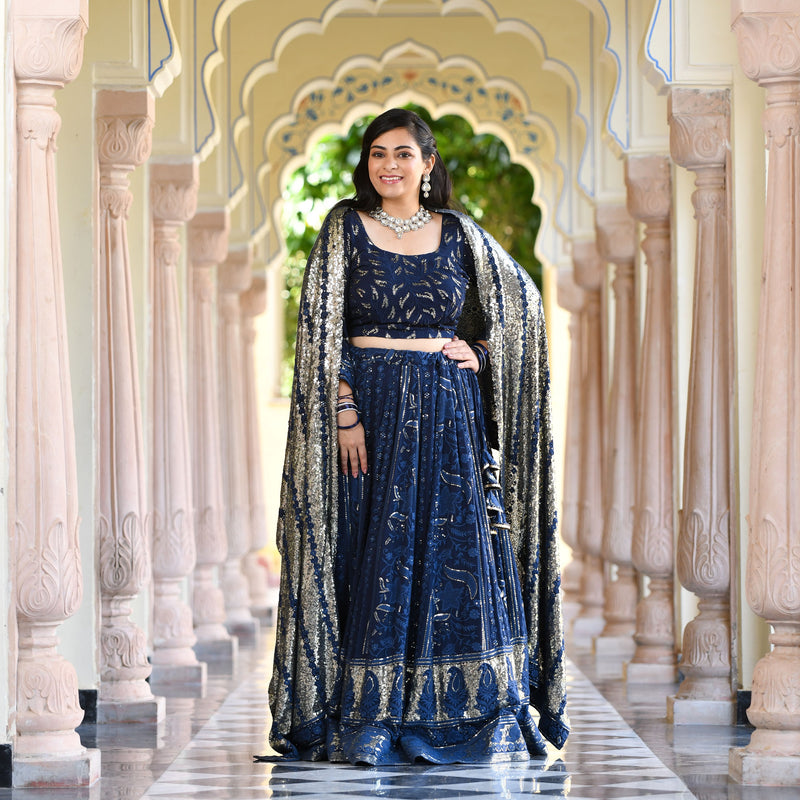 Lustrous Navy Sequin Embroidered Lehenga Set