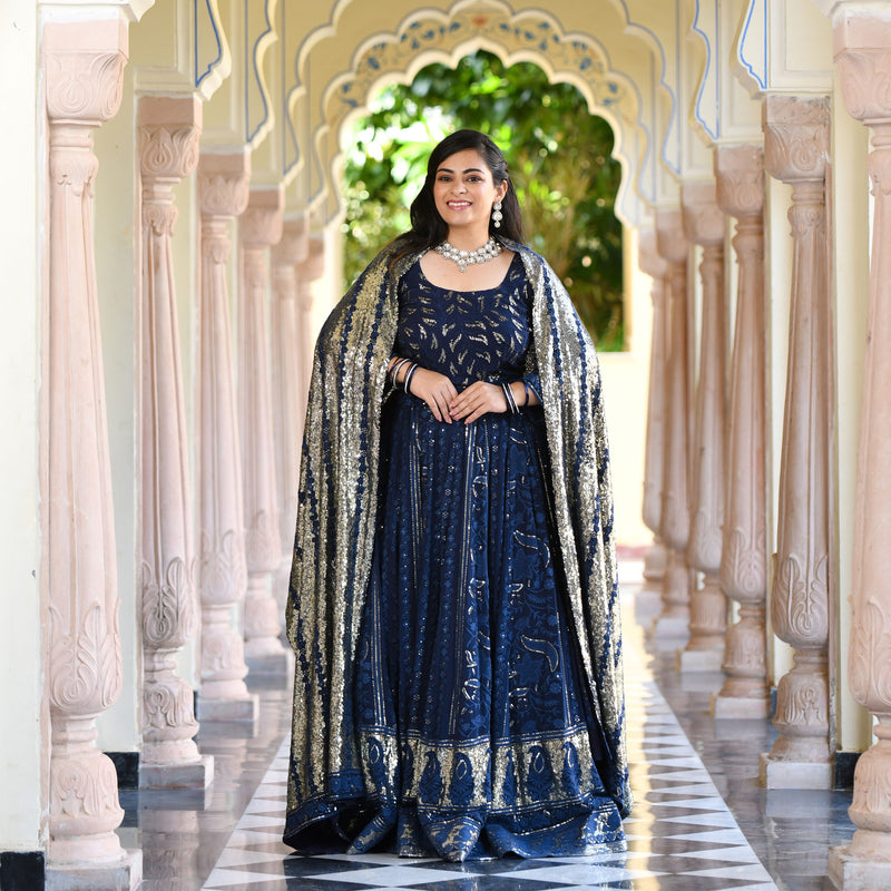 Lustrous Navy Sequin Embroidered Lehenga Set