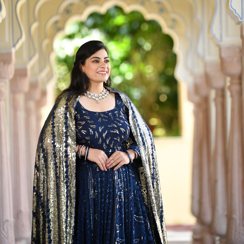 Lustrous Navy Sequin Embroidered Lehenga Set