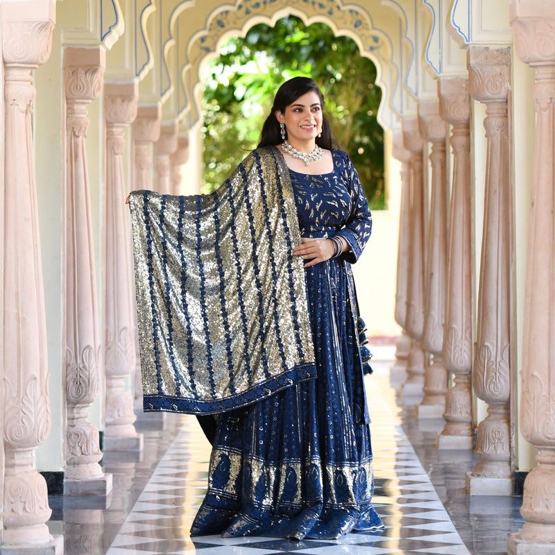 Lustrous Navy Sequin Embroidered Lehenga Set