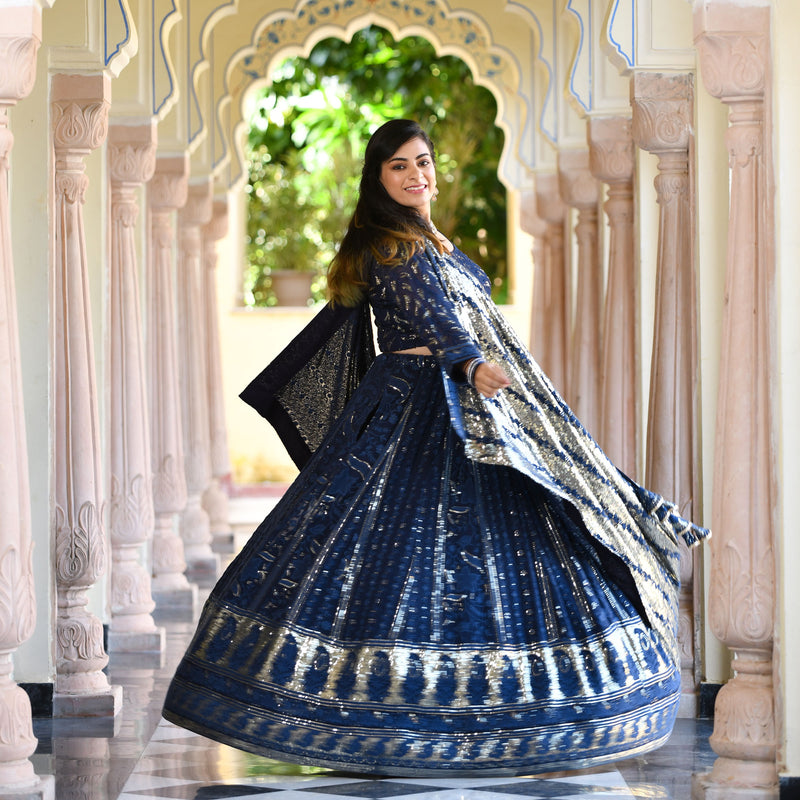 Lustrous Navy Sequin Embroidered Lehenga Set