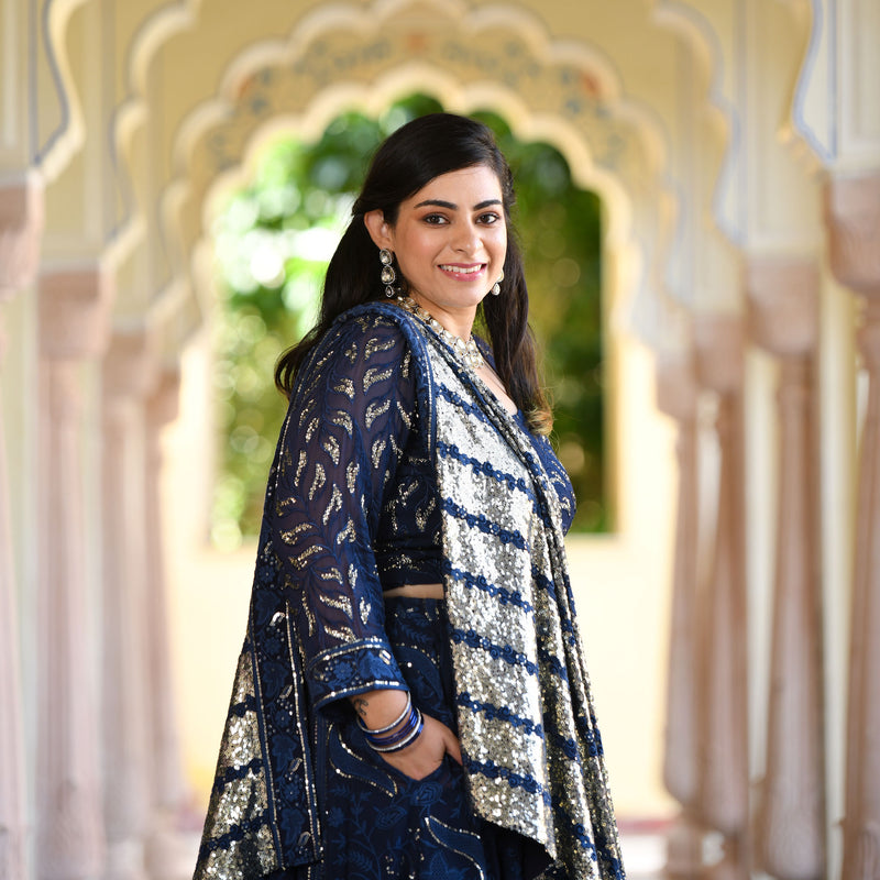 Lustrous Navy Sequin Embroidered Lehenga Set