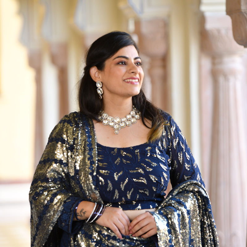 Lustrous Navy Sequin Embroidered Lehenga Set