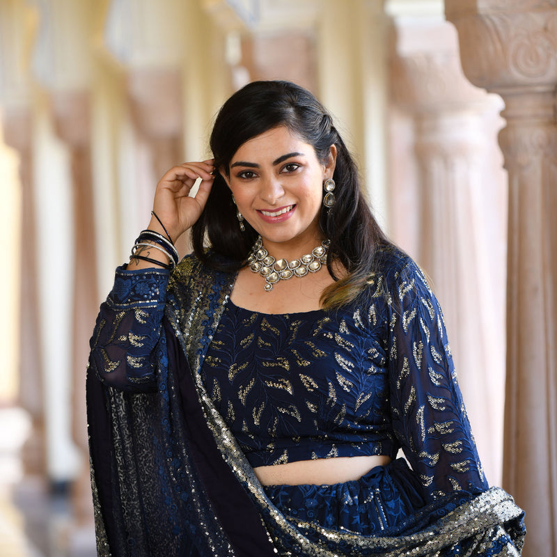 Lustrous Navy Sequin Embroidered Lehenga Set