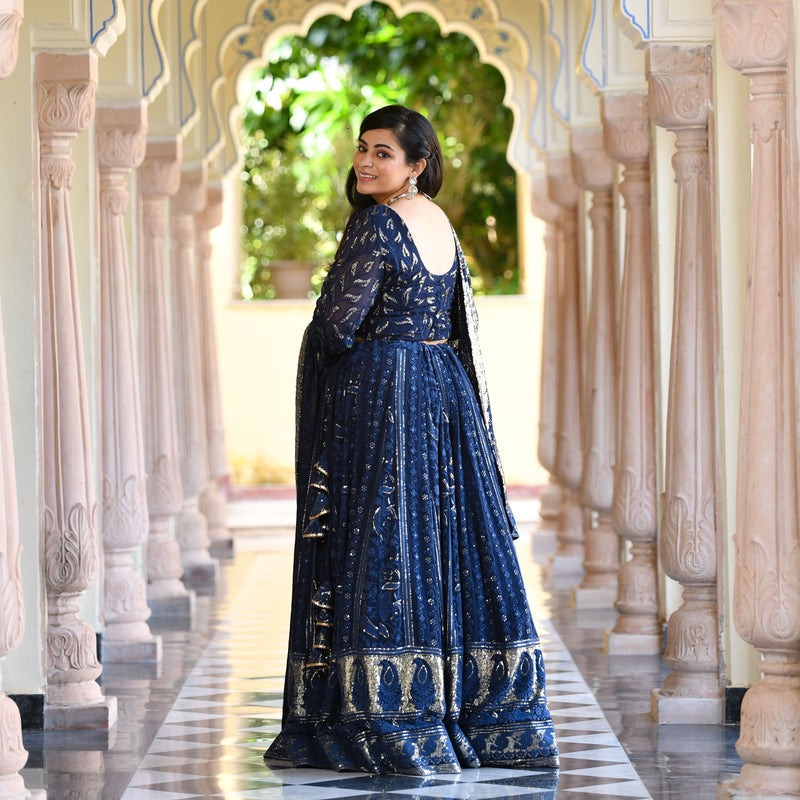 Lustrous Navy Sequin Embroidered Lehenga Set