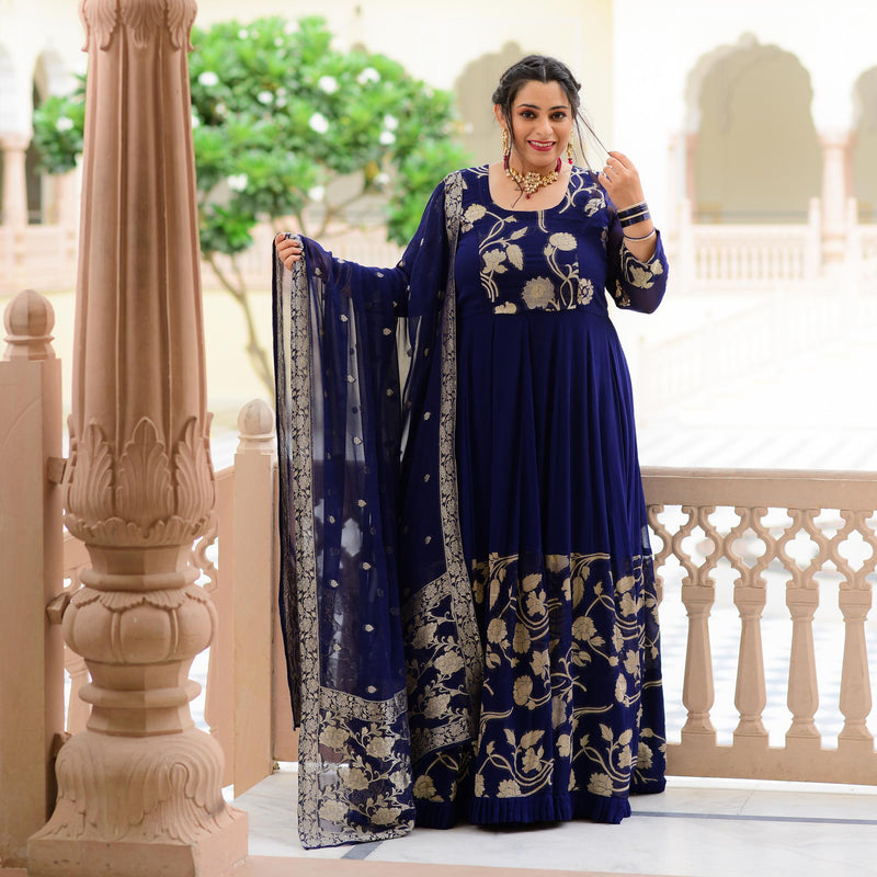Blue Zodiac Banarasi Anarkali Dress