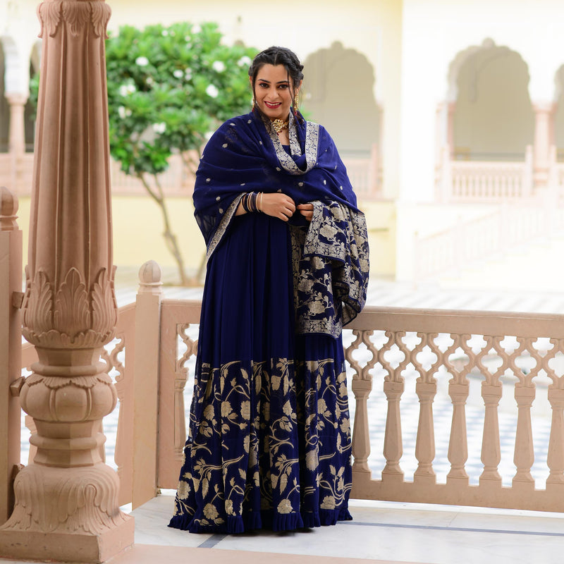 Blue Zodiac Banarasi Anarkali Dress