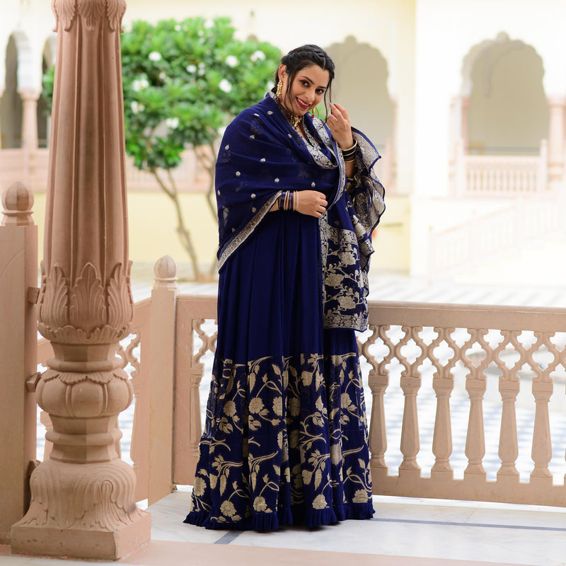 Blue Zodiac Banarasi Anarkali Dress