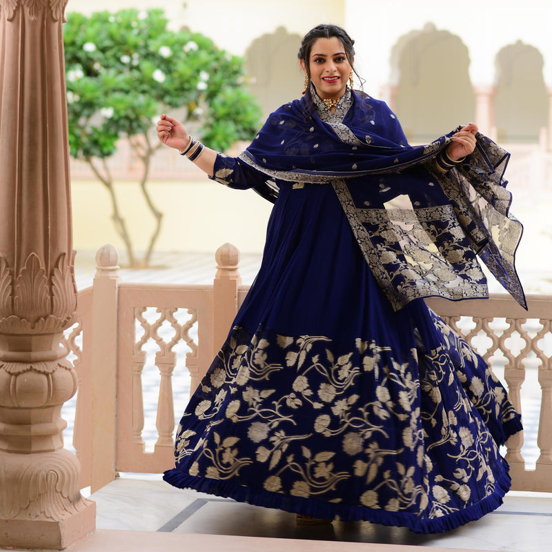 Blue Zodiac Banarasi Anarkali Dress