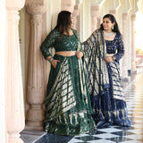 Sheen Dark Green Sequin Embroidered Lehenga Set