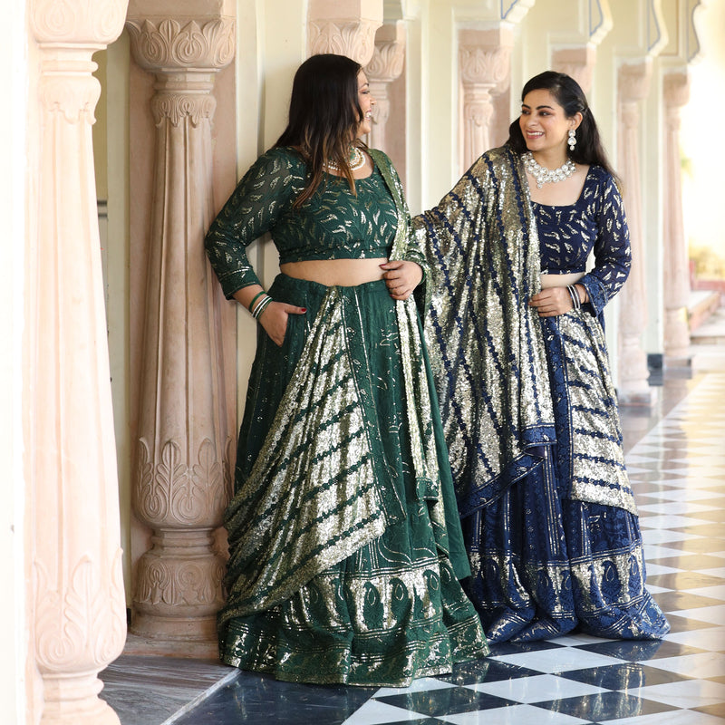 Lustrous Navy Sequin Embroidered Lehenga Set