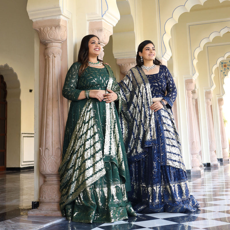 Sheen Dark Green Sequin Embroidered Lehenga Set