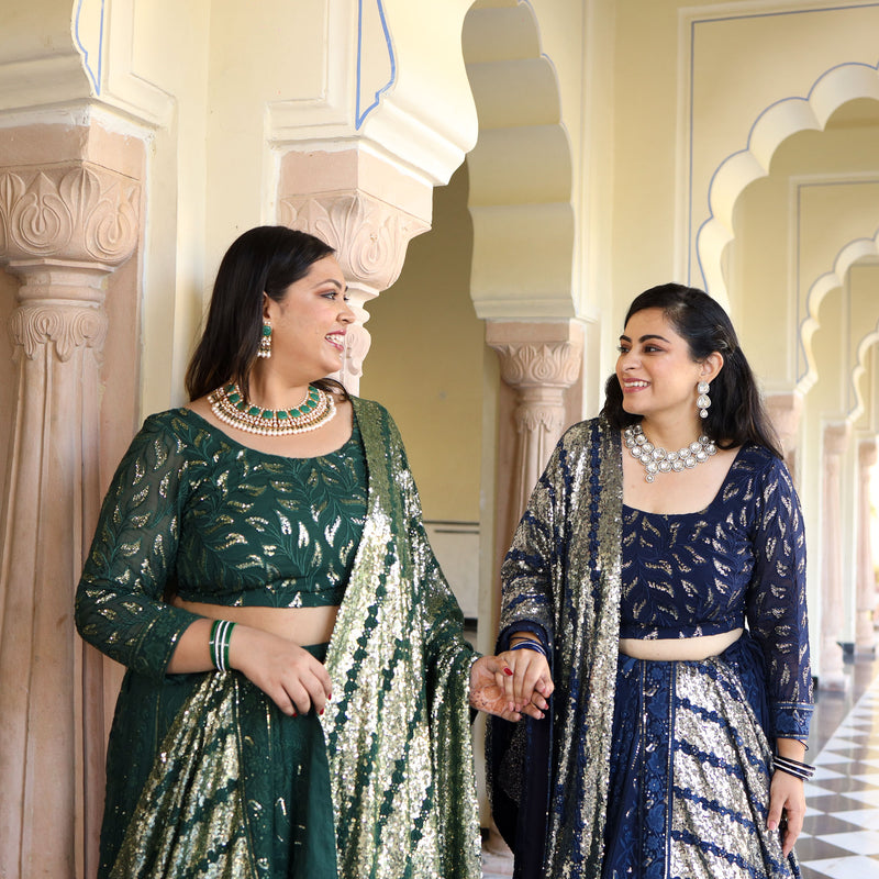Sheen Dark Green Sequin Embroidered Lehenga Set