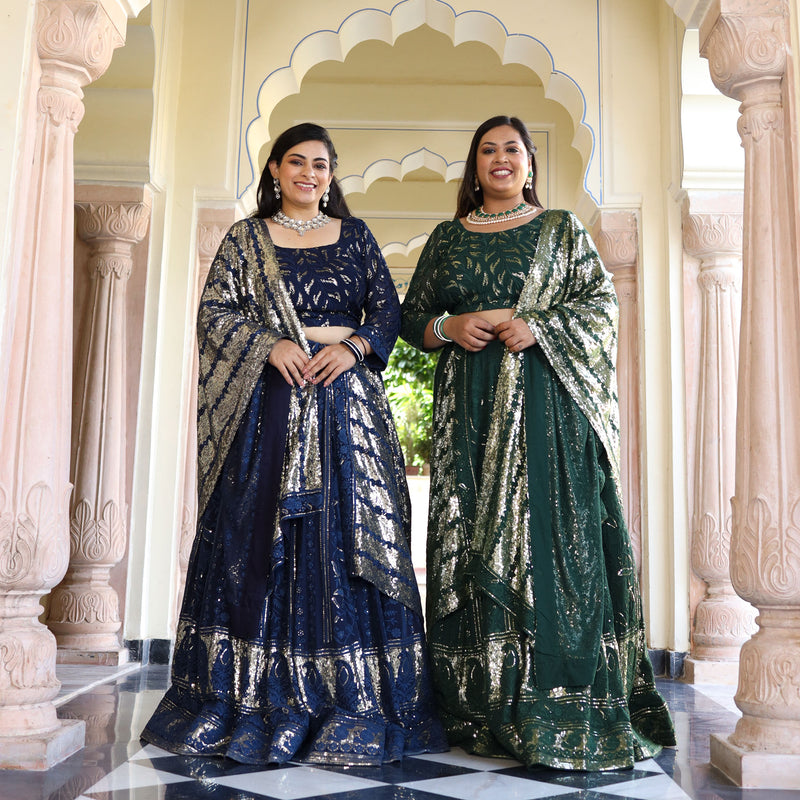 Lustrous Navy Sequin Embroidered Lehenga Set