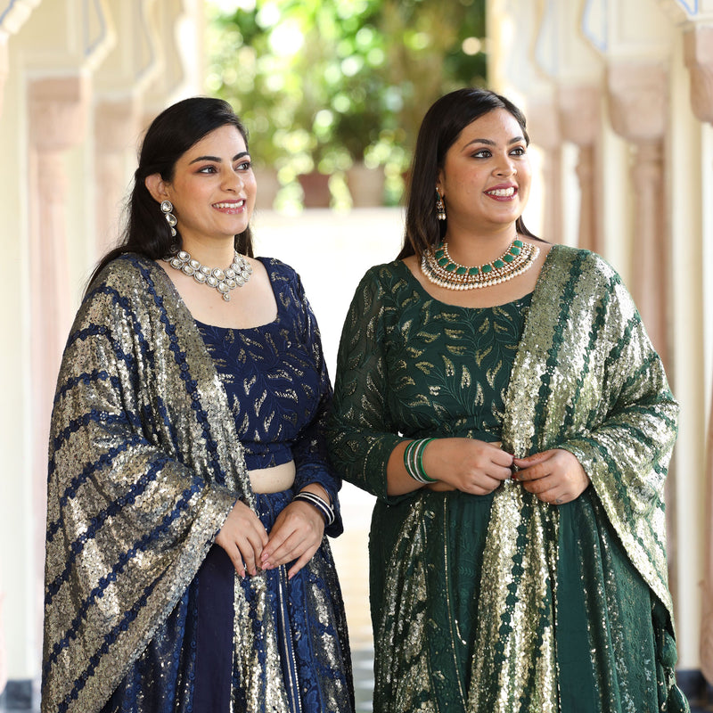 Lustrous Navy Sequin Embroidered Lehenga Set