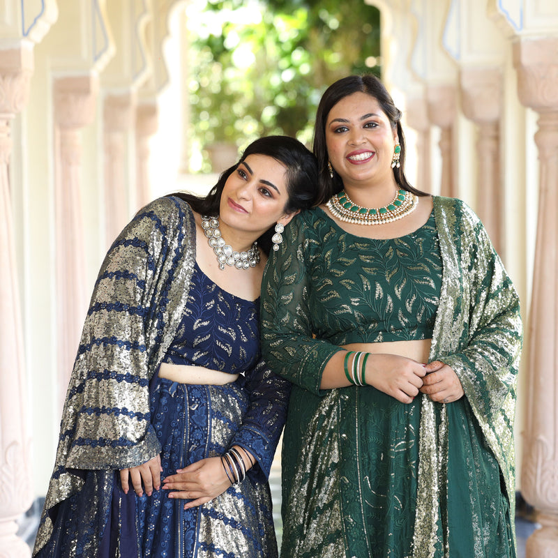 Sheen Dark Green Sequin Embroidered Lehenga Set