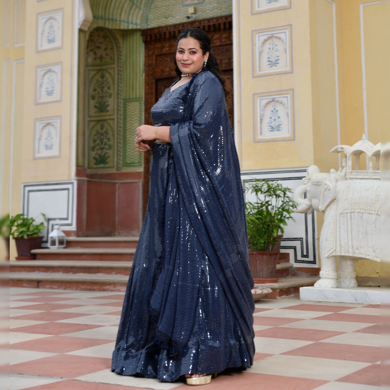 Blueberry Sequin Embroidered Lehenga Set