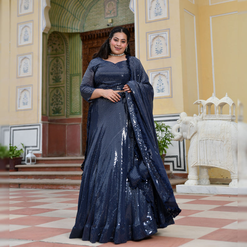 Blueberry Sequin Embroidered Lehenga Set