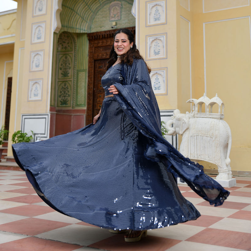 Blueberry Sequin Embroidered Lehenga Set