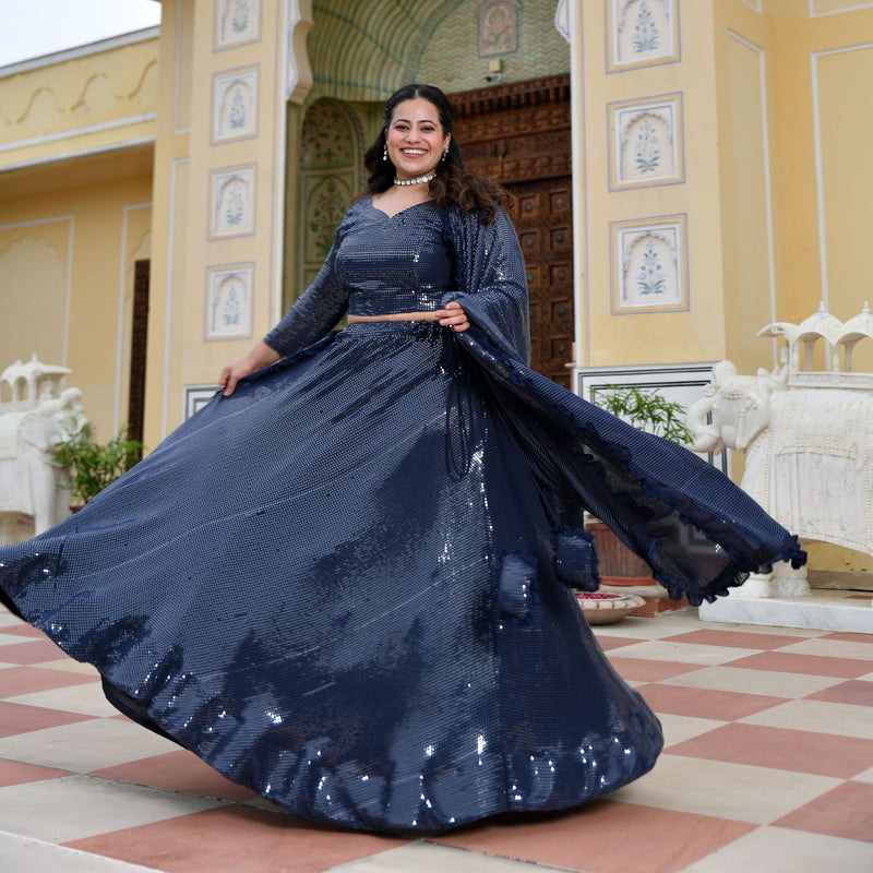 Blueberry Sequin Embroidered Lehenga Set