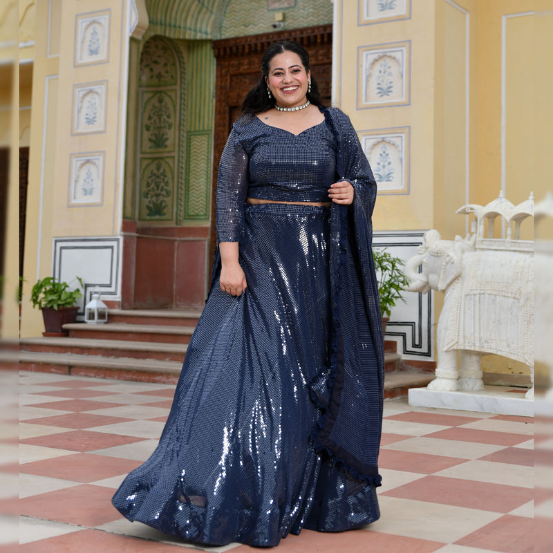 Blueberry Sequin Embroidered Lehenga Set