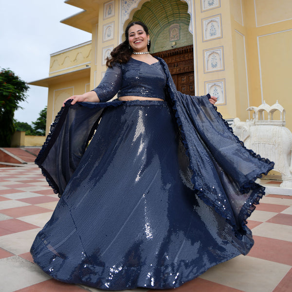 Blueberry Sequin Embroidered Lehenga Set