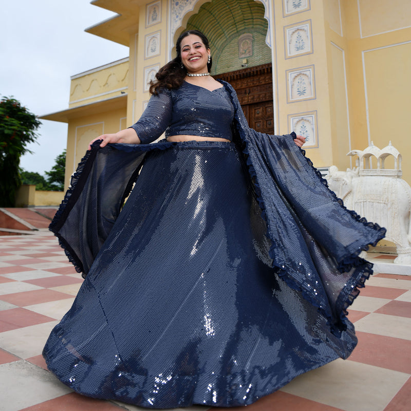 Blueberry Sequin Embroidered Lehenga Set