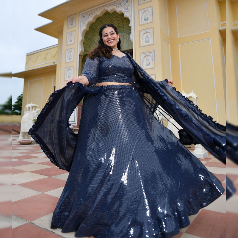 Blueberry Sequin Embroidered Lehenga Set