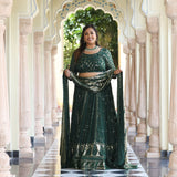 Sheen Dark Green Sequin Embroidered Lehenga Set