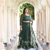 Sheen Dark Green Sequin Embroidered Lehenga Set