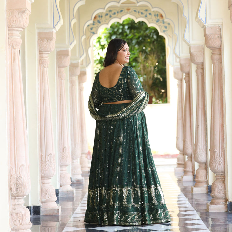 Sheen Dark Green Sequin Embroidered Lehenga Set