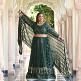 Sheen Dark Green Sequin Embroidered Lehenga Set