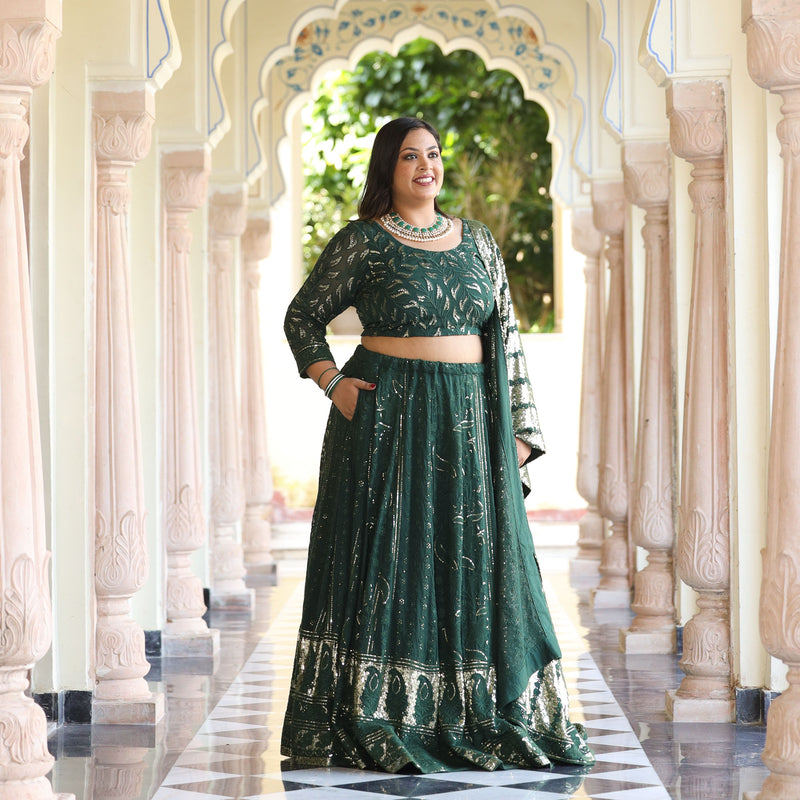 Sheen Dark Green Sequin Embroidered Lehenga Set