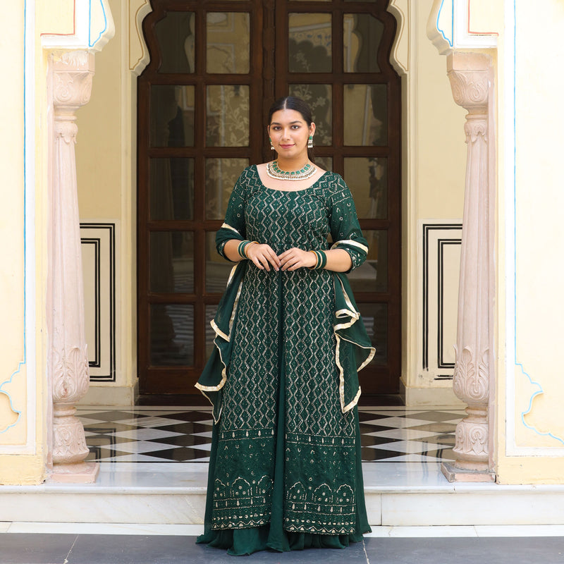 Opal Green Thread Embroidered Georgette Dress