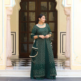 Opal Green Thread Embroidered Georgette Dress