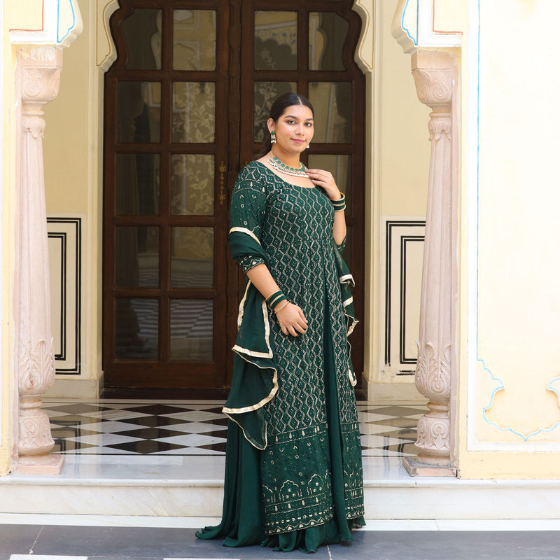 Opal Green Thread Embroidered Georgette Dress
