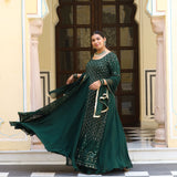 Opal Green Thread Embroidered Georgette Dress