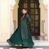Opal Green Thread Embroidered Georgette Dress