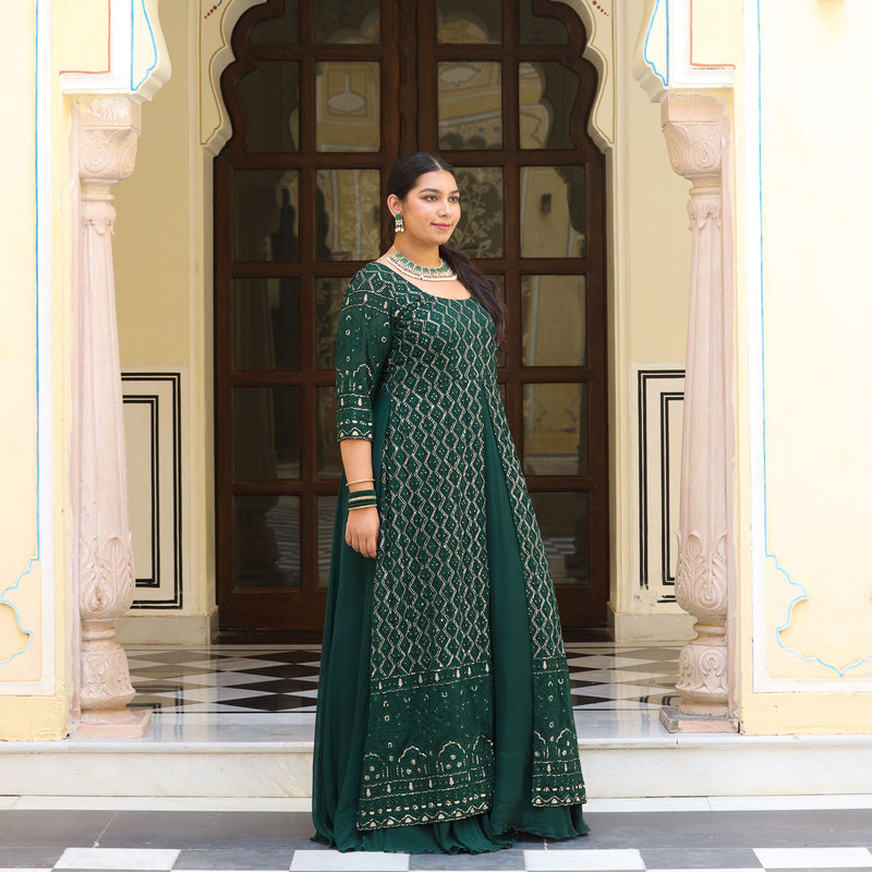 Opal Green Thread Embroidered Georgette Dress