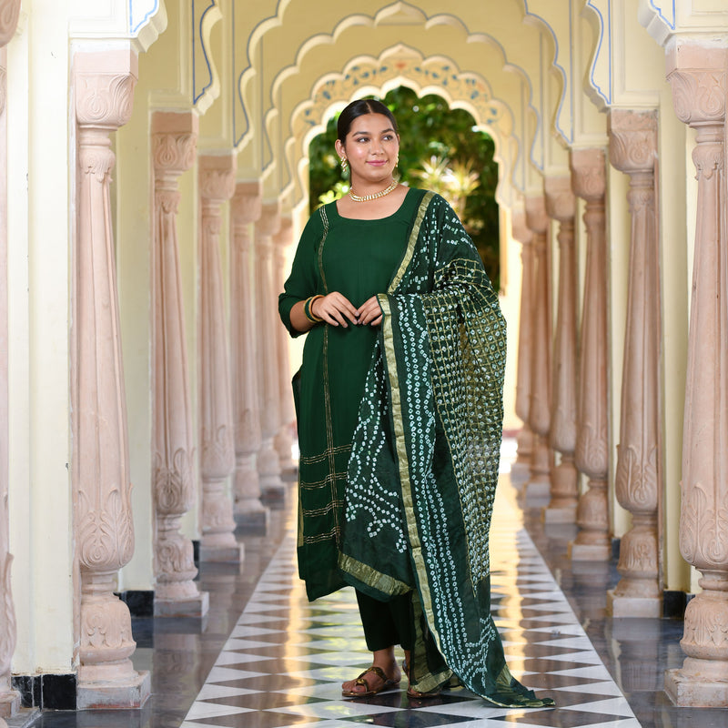 Forest Green Handwork Pure Georgette Kurta