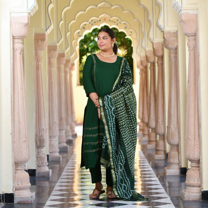 Forest Green Handwork Pure Georgette Kurta