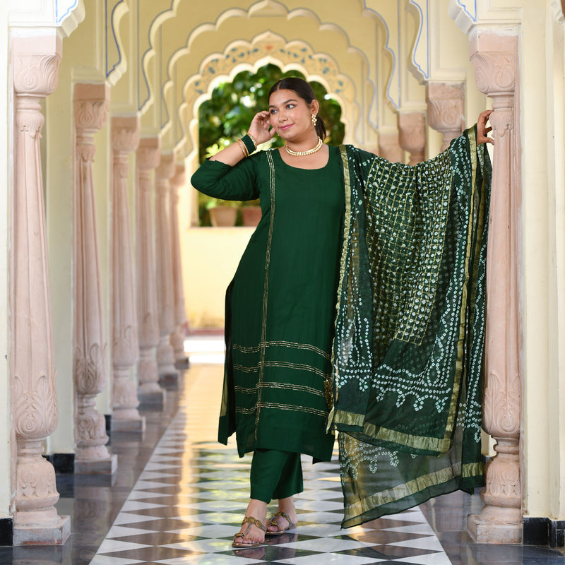 Forest Green Handwork Pure Georgette Kurta