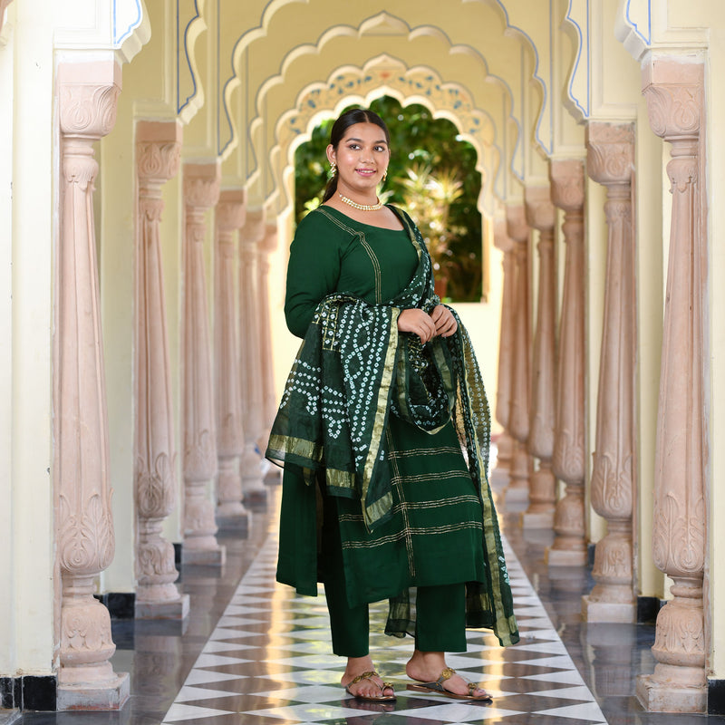 Forest Green Handwork Pure Georgette Kurta